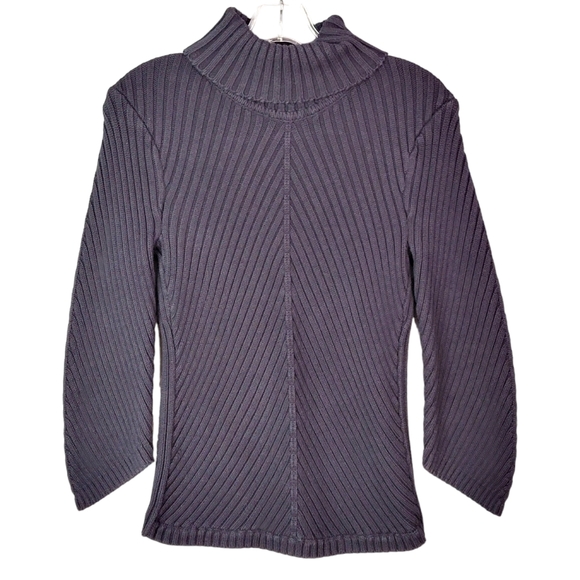 J. Crew 100% Cotton 3/4 Length Sleeve Flirty Spring Turtle Neck Coal Sweater M - Picture 1 of 12